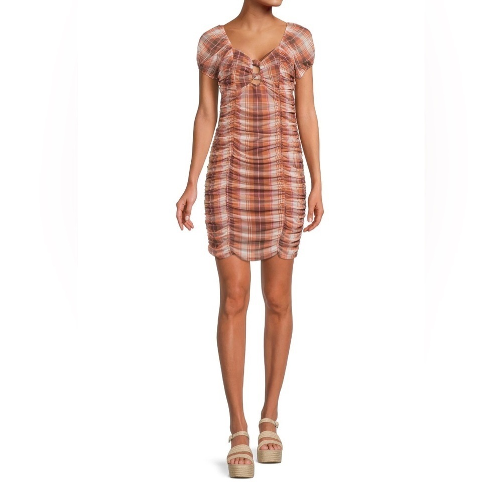 Madden NYC Ruched Plaid Dress - Size L